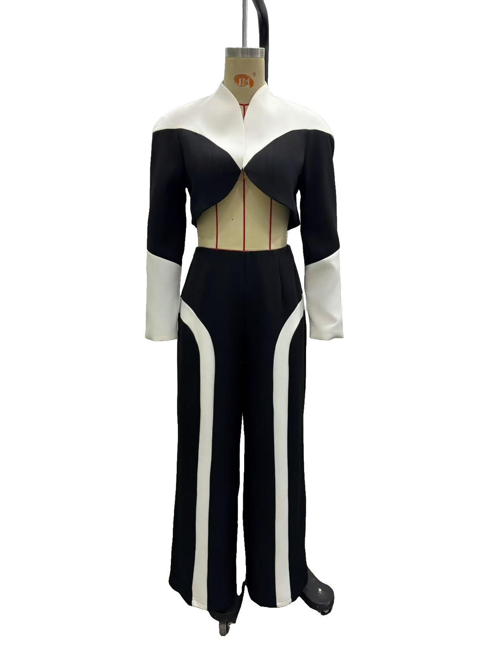 Off-Duty Chic Color-Block Cropped Jacket & Wide-Leg Pants Set