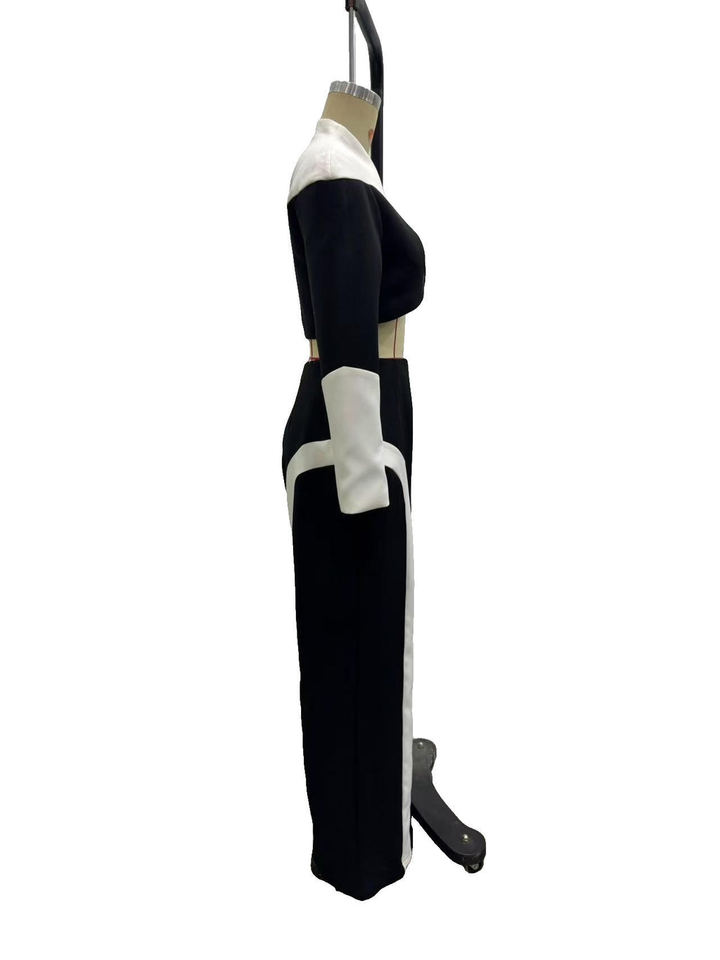 Off-Duty Chic Color-Block Cropped Jacket & Wide-Leg Pants Set