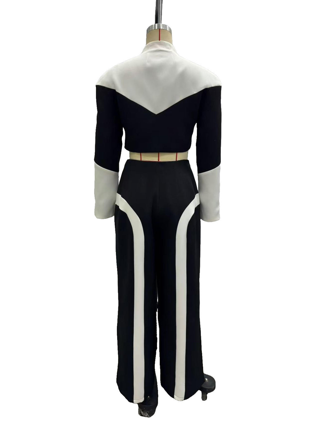 Off-Duty Chic Color-Block Cropped Jacket & Wide-Leg Pants Set