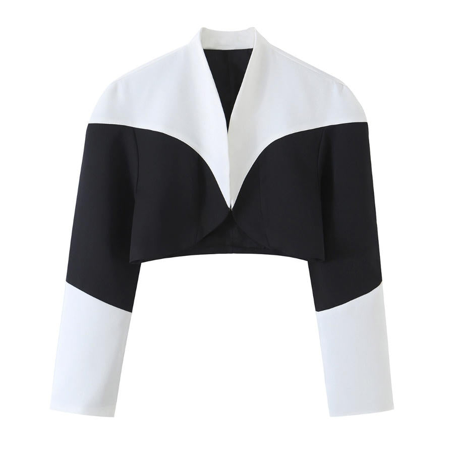 Off-Duty Chic Color-Block Cropped Jacket & Wide-Leg Pants Set