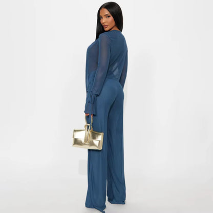 Blue Illusion Sheer Drape Pant Set
