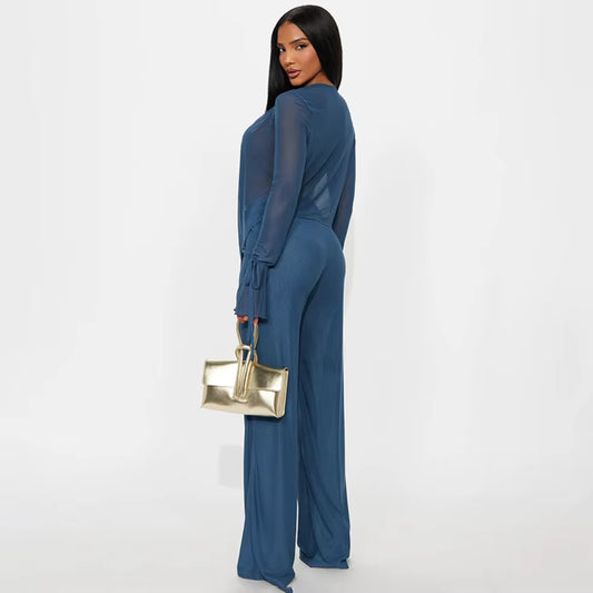 Blue Illusion Sheer Drape Pant Set image 3