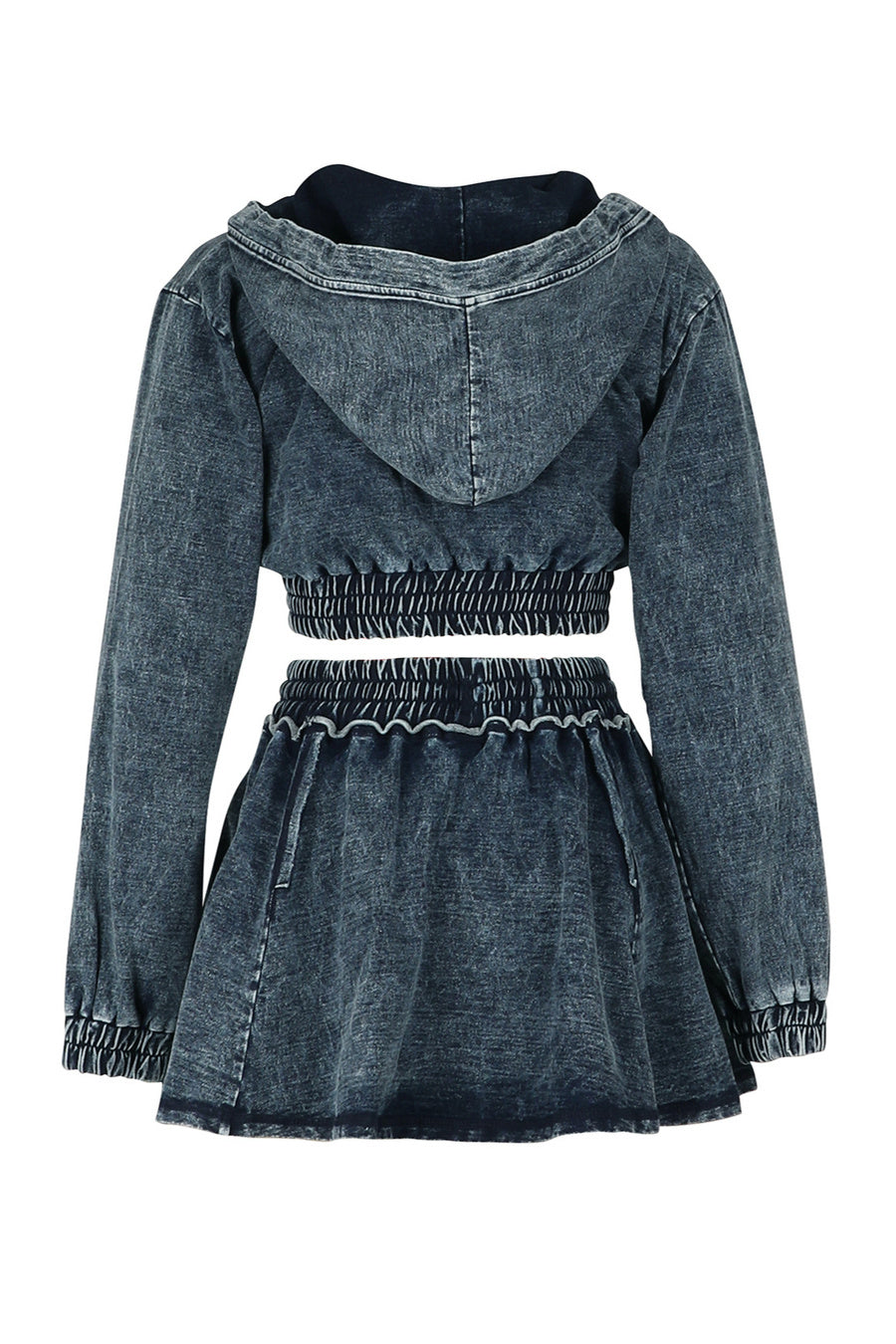 Hooded Denim Jacket Mini Skirt Set