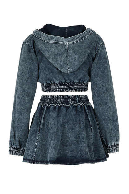 Hooded Denim Jacket Mini Skirt Set
