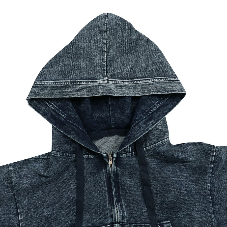 Hooded Denim Jacket Mini Skirt Set