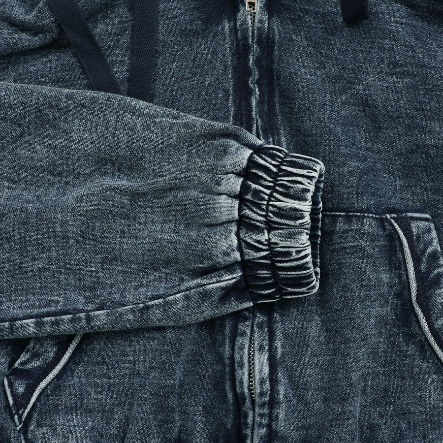 Hooded Denim Jacket Mini Skirt Set