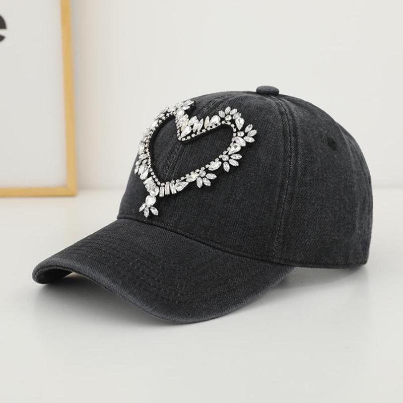 Rhinestone Heart Denim Baseball Cap
