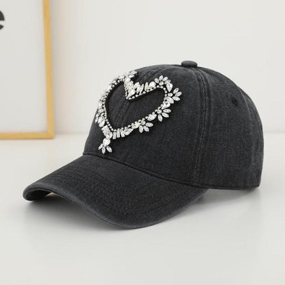 Rhinestone Heart Denim Baseball Cap
