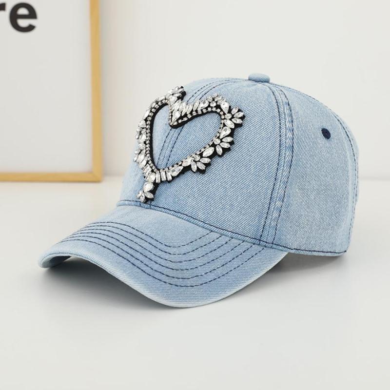 Rhinestone Heart Denim Baseball Cap