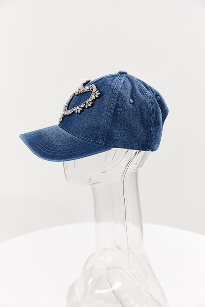 Rhinestone Heart Denim Baseball Cap