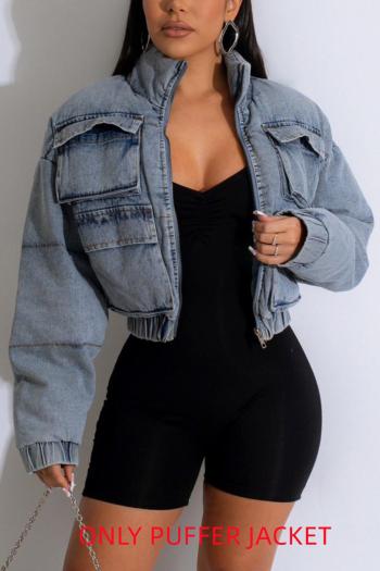 Cozy Chic Plus Size Denim Puffer Jacket: Warm, Stylish, Zip-Up with Pockets