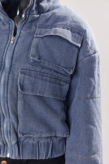 Cozy Chic Plus Size Denim Puffer Jacket: Warm, Stylish, Zip-Up with Pockets
