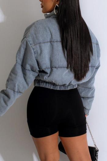Cozy Chic Plus Size Denim Puffer Jacket: Warm, Stylish, Zip-Up with Pockets
