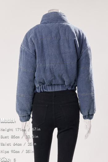 Cozy Chic Plus Size Denim Puffer Jacket: Warm, Stylish, Zip-Up with Pockets