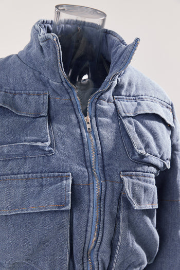 Cozy Chic Plus Size Denim Puffer Jacket: Warm, Stylish, Zip-Up with Pockets