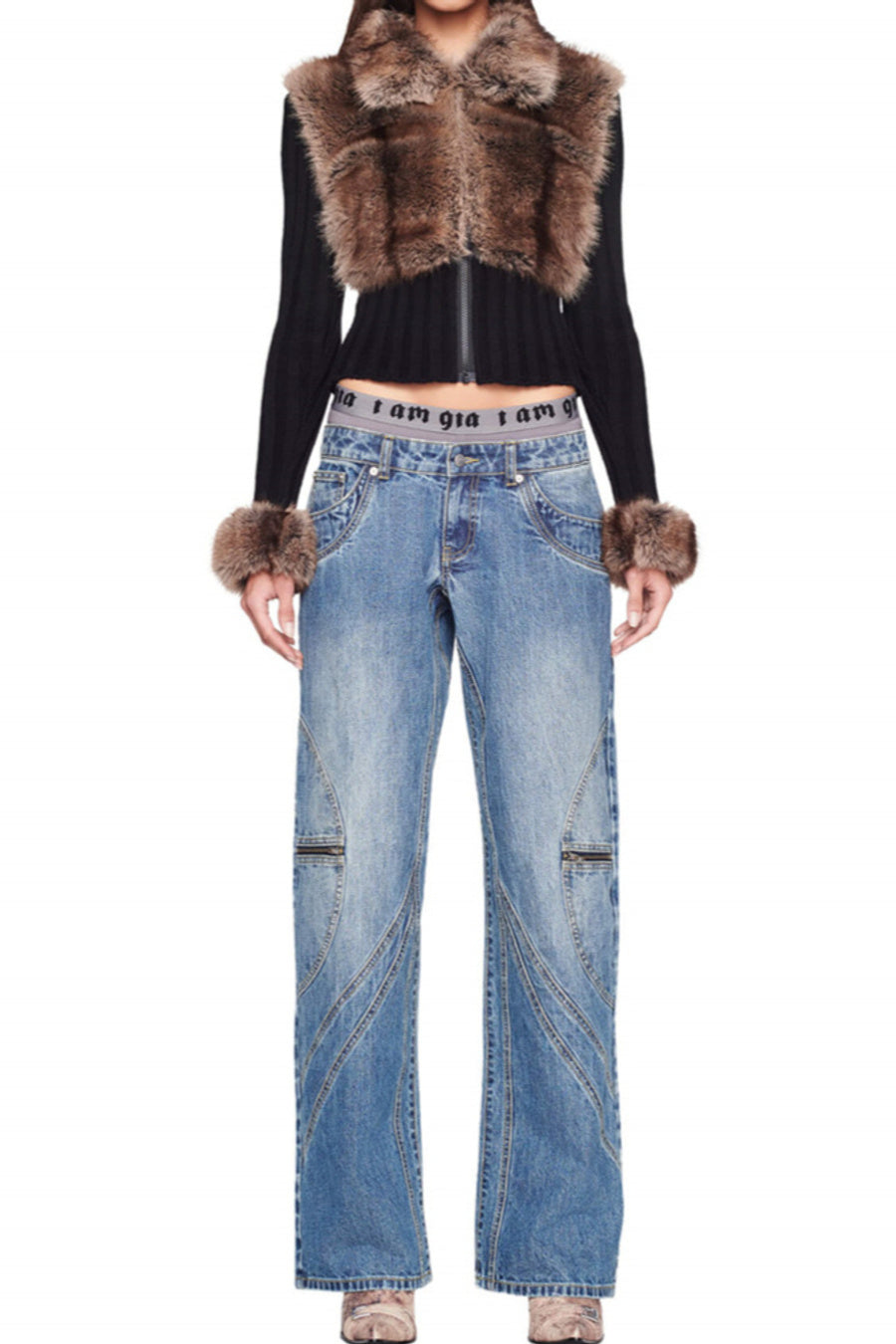Faux Fur Trim Ribbed Knit Cardigan