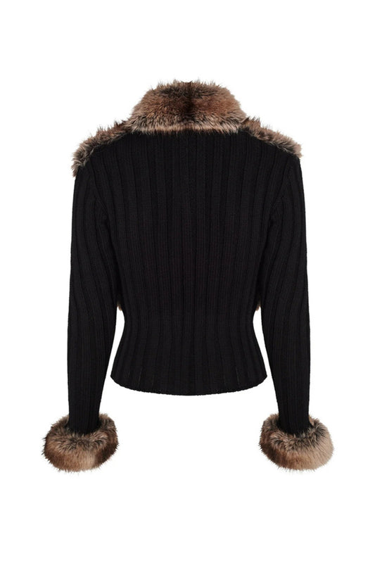 Faux Fur Trim Ribbed Knit Cardigan image 2
