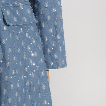 Chic Women's Non-Stretch Denim Sequin Long Outerwear Coat with Adjustable Belt