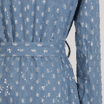 Chic Women's Non-Stretch Denim Sequin Long Outerwear Coat with Adjustable Belt