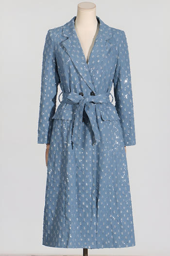 Sequin Denim Trench Coat with Adjustable Belt image 2