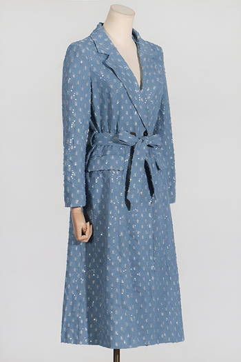 Sequin Denim Trench Coat with Adjustable Belt image 3