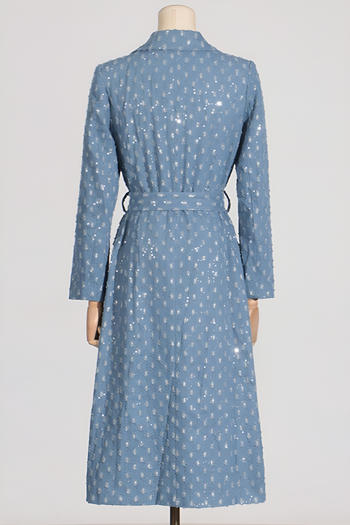 Chic Women's Non-Stretch Denim Sequin Long Outerwear Coat with Adjustable Belt