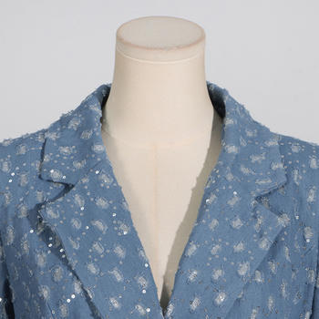 Chic Women's Non-Stretch Denim Sequin Long Outerwear Coat with Adjustable Belt