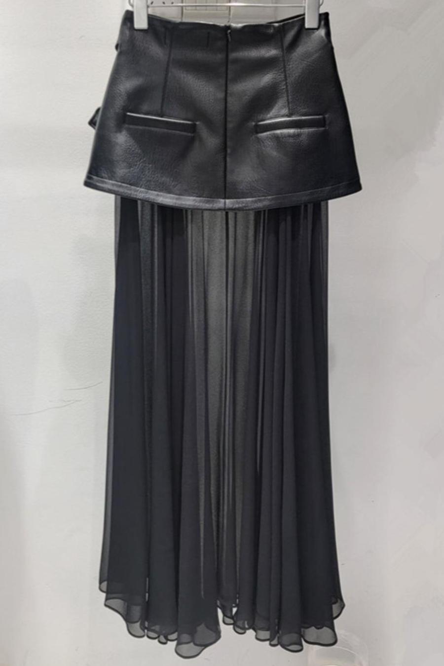 After Dark Belted Faux Leather & Mesh Midi Skirt
