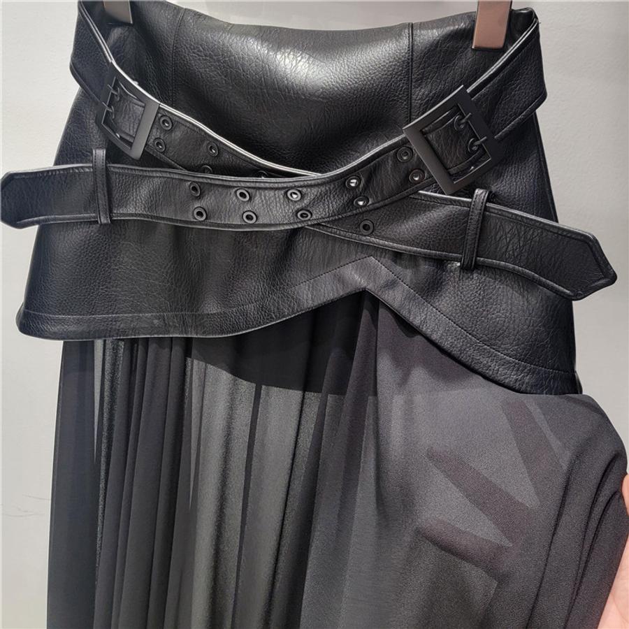 After Dark Belted Faux Leather & Mesh Midi Skirt