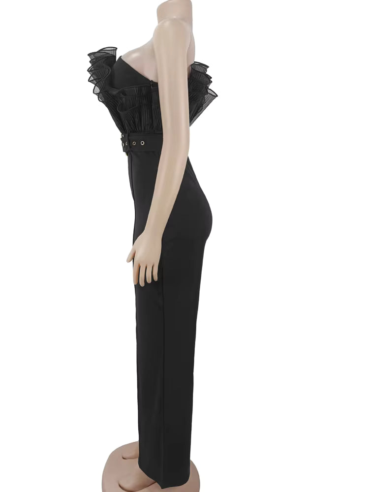 One-Shoulder Ruffled Wide-Leg Jumpsuit