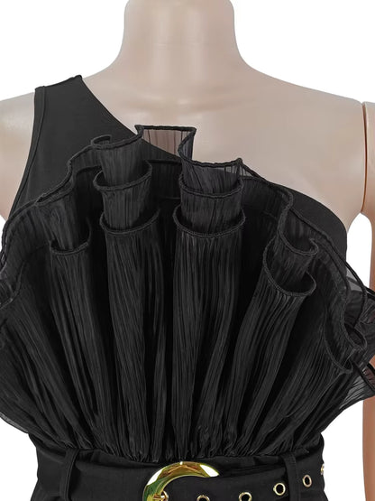One-Shoulder Ruffled Wide-Leg Jumpsuit