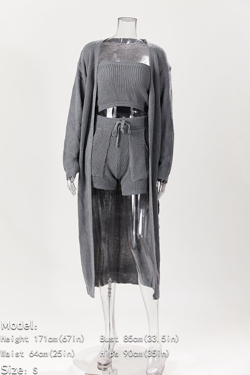 Comfy Knitted Short Set with Belted Cardigan