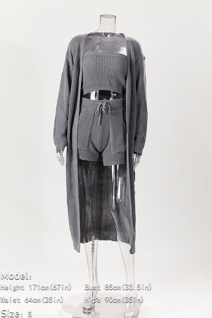 Comfy Knitted Short Set with Belted Cardigan