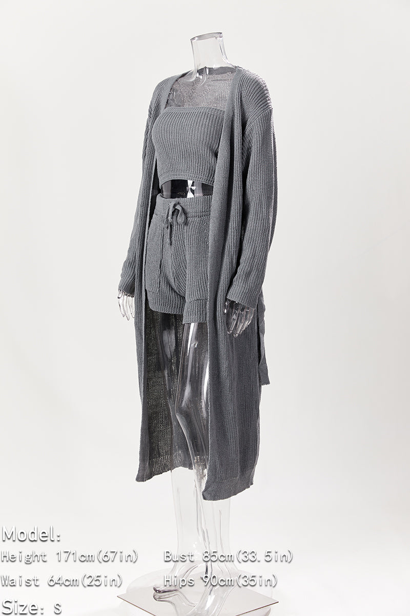 Comfy Knitted Short Set with Belted Cardigan
