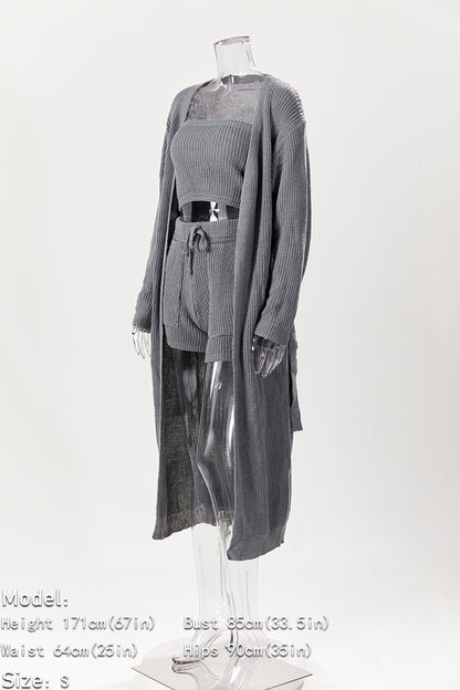 Comfy Knitted Short Set with Belted Cardigan