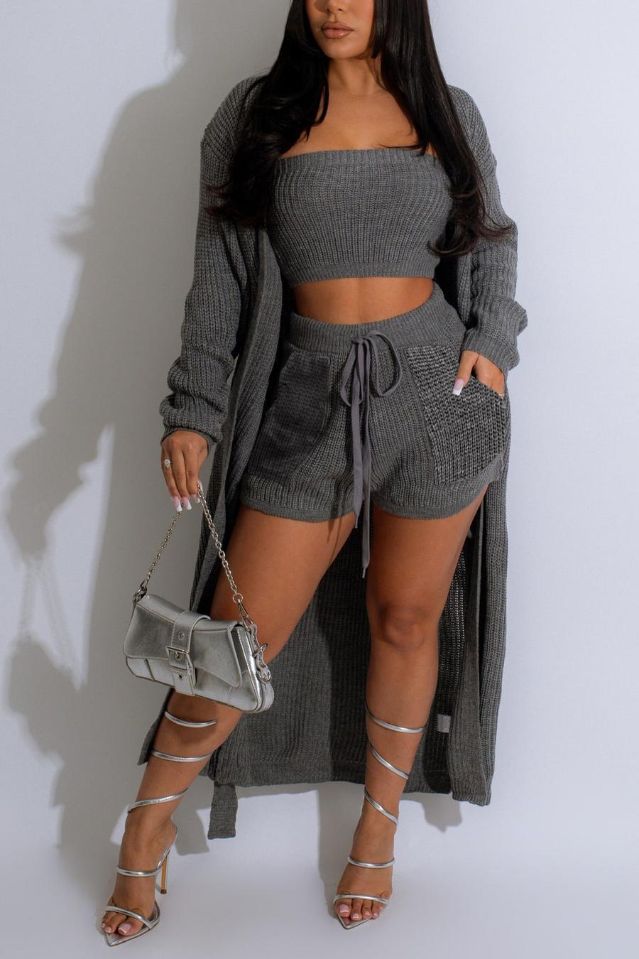 Summer cardigan sweater shorts set