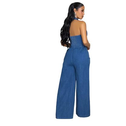 Glam Hour Halter Denim Jumpsuit