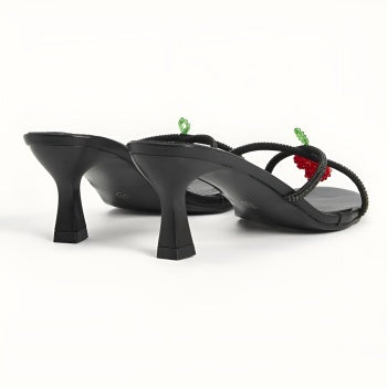 Chic Rhinestone Peep Toe Midi Heel Black Party Sandals