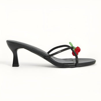 Chic Rhinestone Peep Toe Midi Heel Black Party Sandals