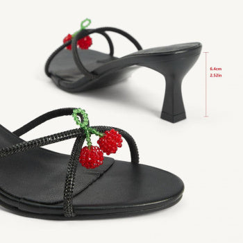 Chic Rhinestone Peep Toe Midi Heel Black Party Sandals