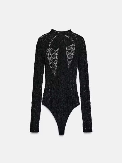 Lace Allure Bodysuit & Satin Bow Mini Skirt Set