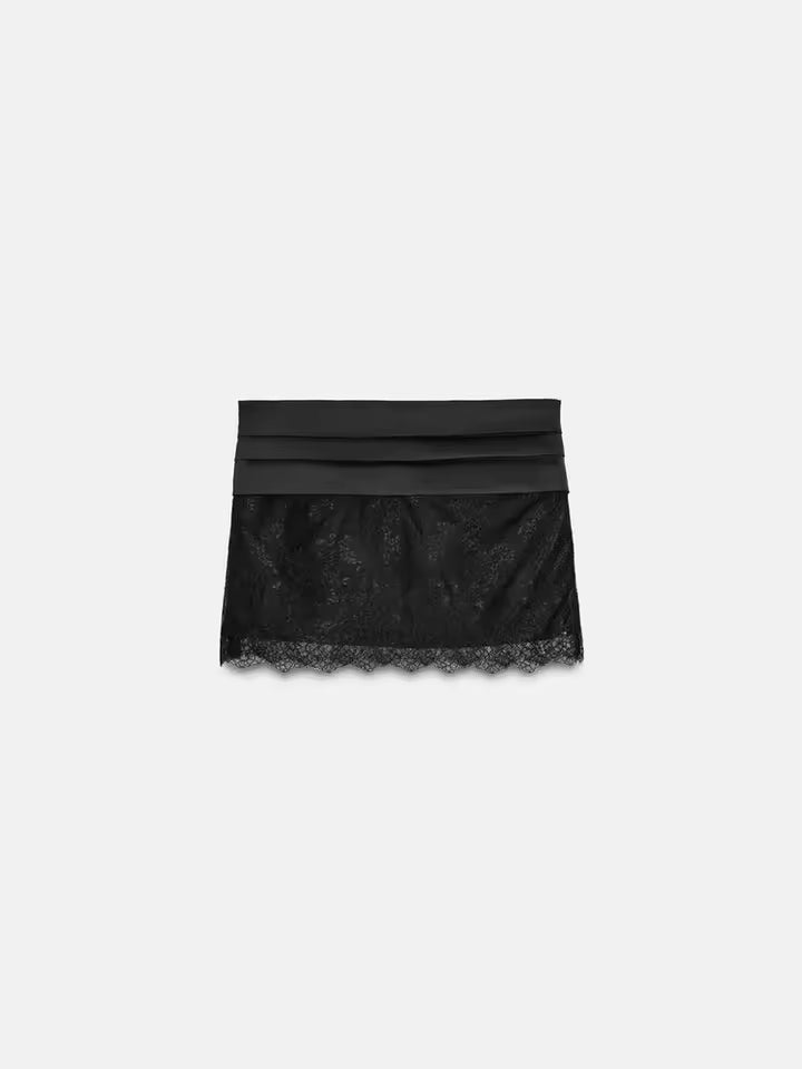 Lace Allure Bodysuit & Satin Bow Mini Skirt Set