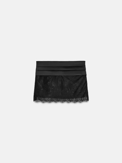 Lace Allure Bodysuit & Satin Bow Mini Skirt Set