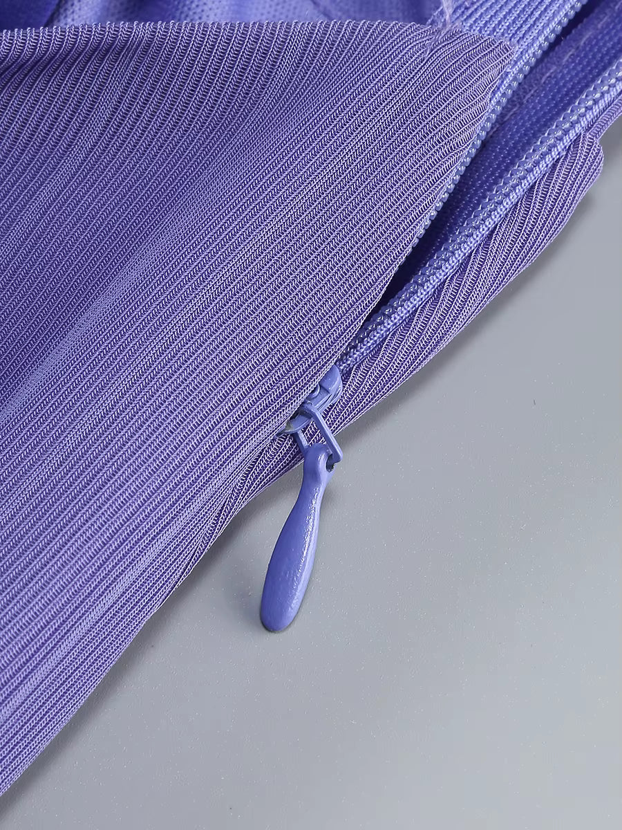 Lavender Beaded Hollow-Out Asymmetrical Mini Dress