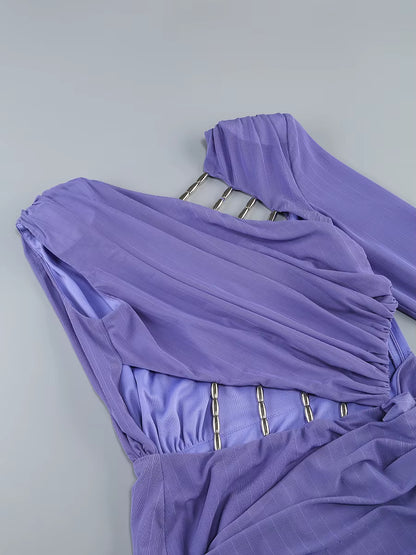 Lavender Beaded Hollow-Out Asymmetrical Mini Dress