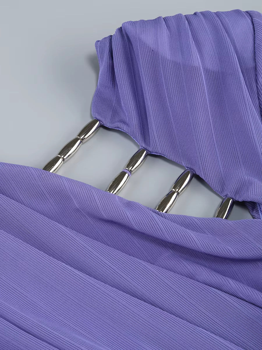 Lavender Beaded Hollow-Out Asymmetrical Mini Dress