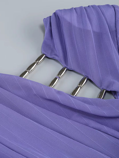 Lavender Beaded Hollow-Out Asymmetrical Mini Dress