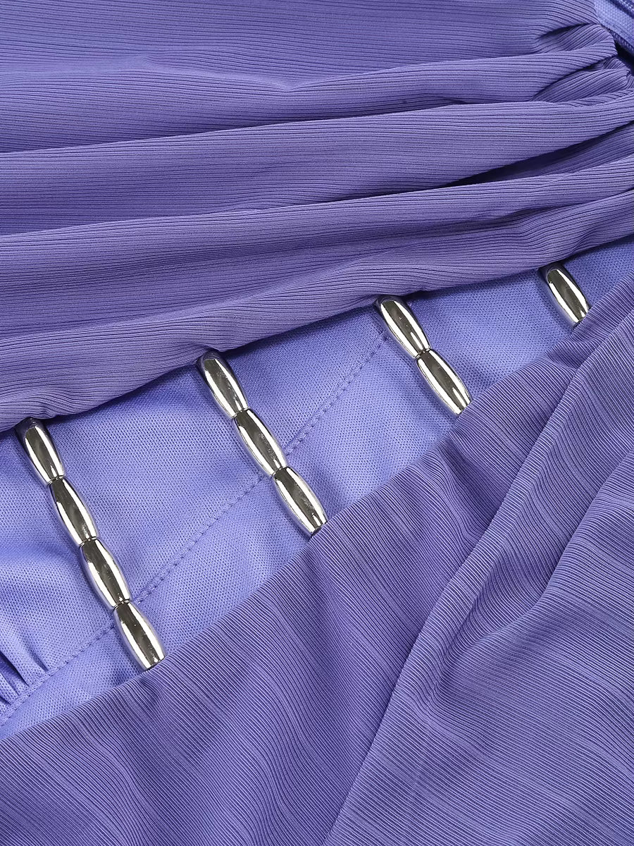 Lavender Beaded Hollow-Out Asymmetrical Mini Dress