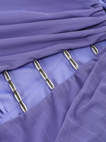 Lavender Beaded Hollow-Out Asymmetrical Mini Dress