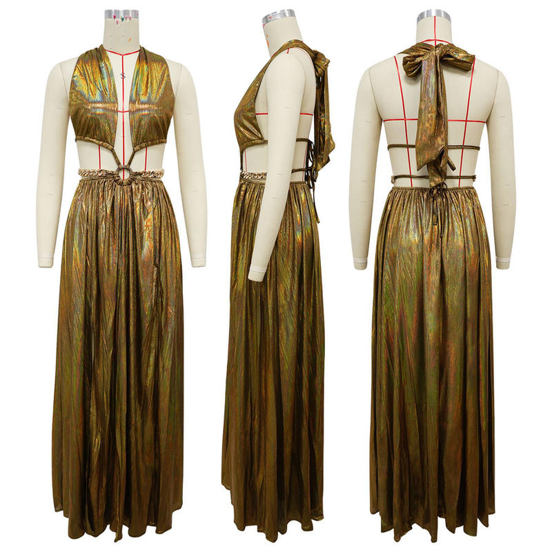Golden Goddess Metallic Cutout Maxi Dress